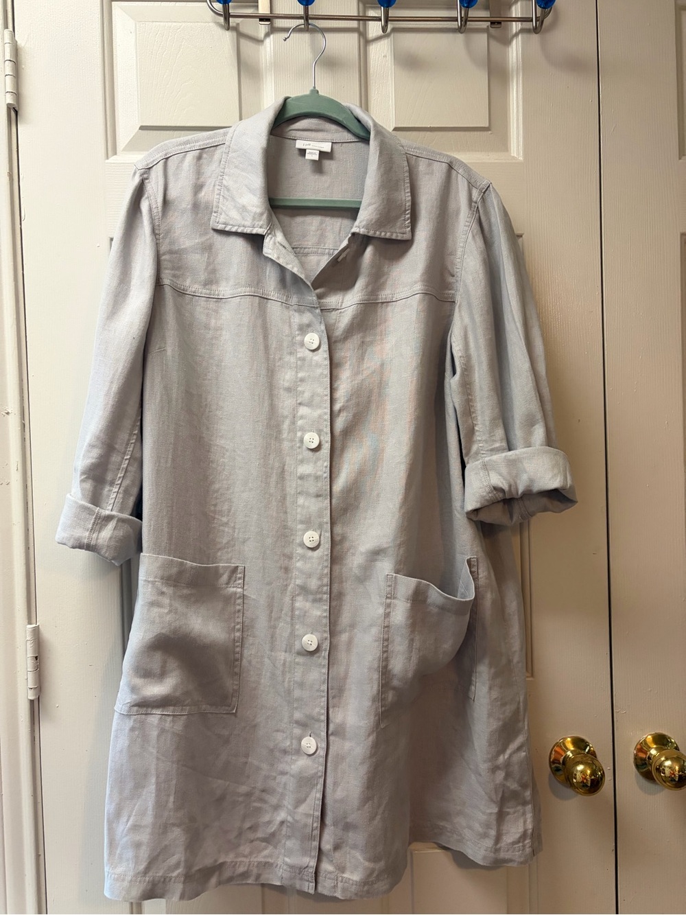 J. Jill Light Gray Button-Front Linen-Blend Dress